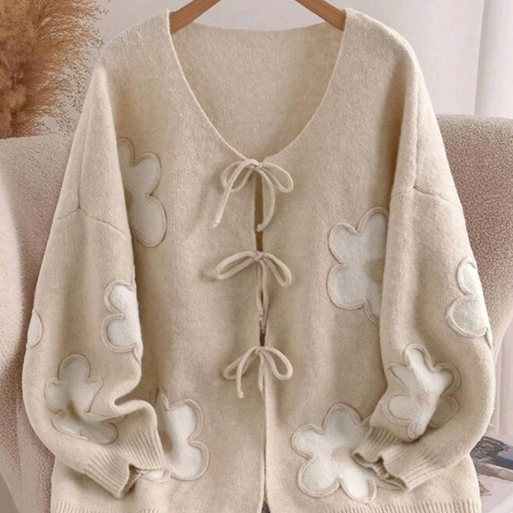Cream Floral Knit Sweater